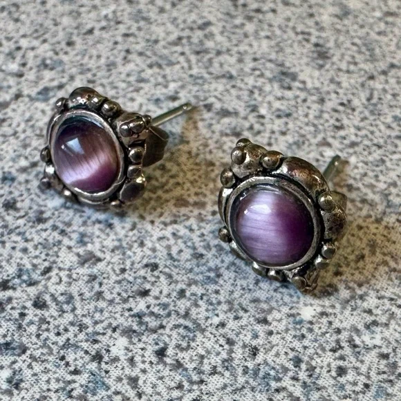 Vintage Avon 90s moonstone tiger eye stud earrings amethyst silver 1990s studs - Picture 10 of 11
